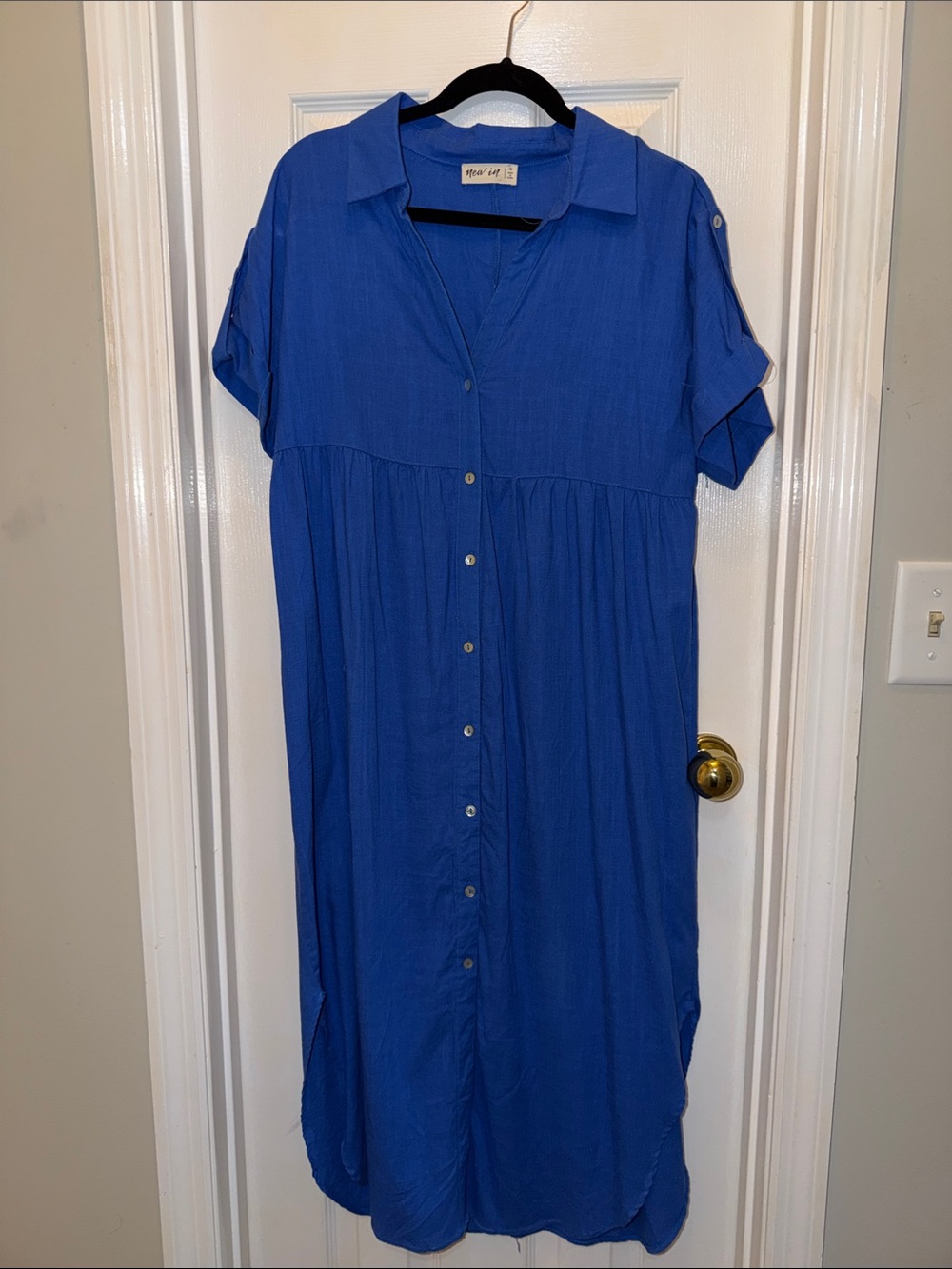 Royal Blue Button-Front Midi Shirt Dress Size M